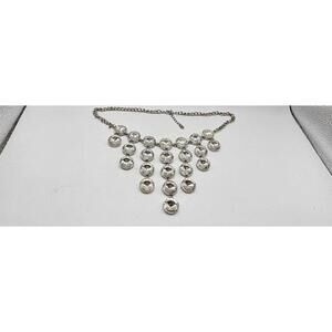 Vintage Style Silver Tone Waterfall Bib Necklace - 23 Clear Cut Crystals